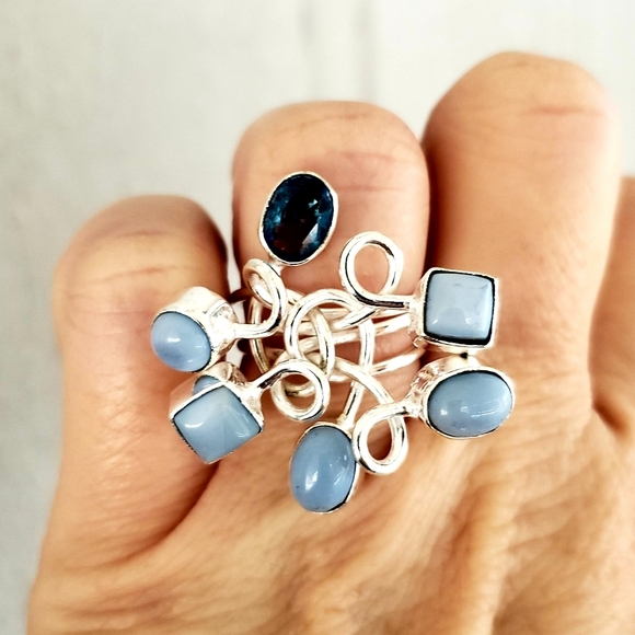 New Twisted Owyhee Opal & Blue Topaz Silver Ring. - Picture 2 of 8